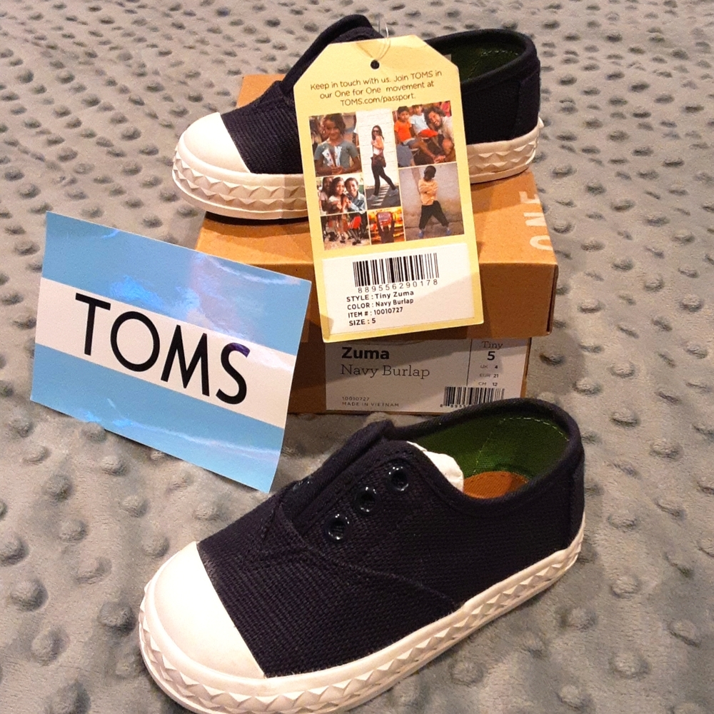 NWT Size 5 Toms Tiny Zuma Navy Burlap Shoes